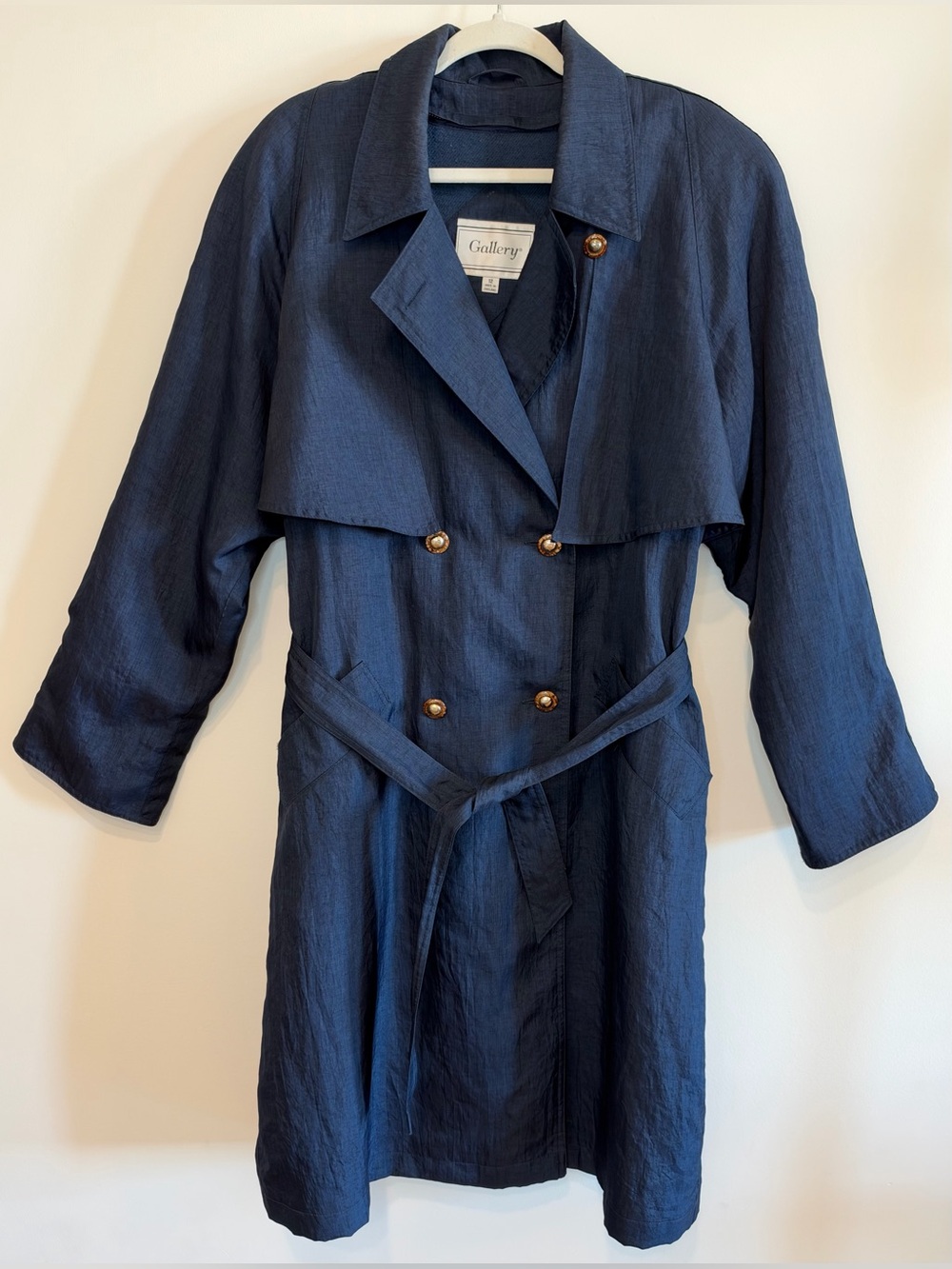 Gallery Women’s Double-Breasted Navy Belted Trench Coat with Storm Flap Size 12